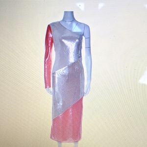 Diane Von Furtstenberg pink and ivory one shoulder